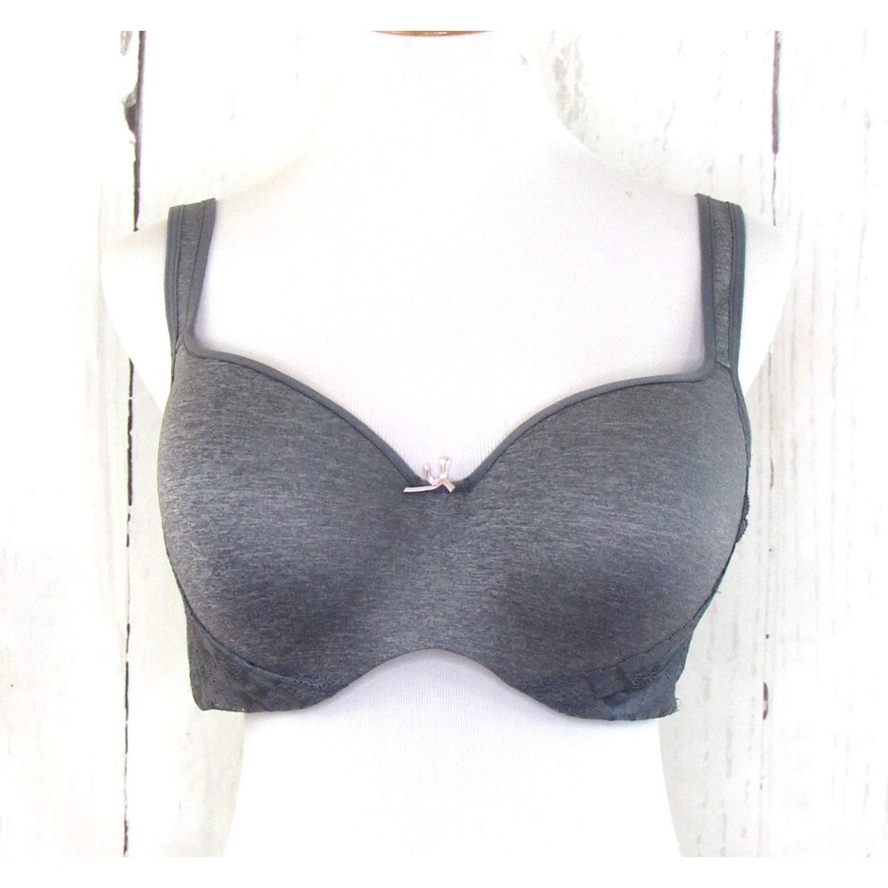 Cacique Women's Lightly Lined Balconette Bra Gray Underwire Lace Trim Size 44 C